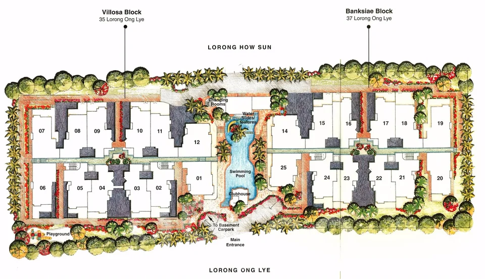 Site plan of Casa Rosa in Singapore