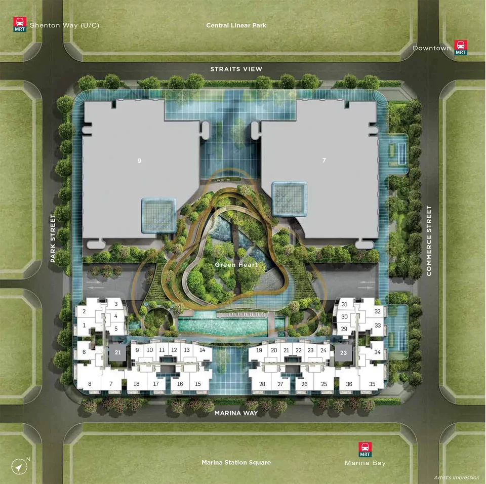 Site plan of Marina One Residences in Singapore