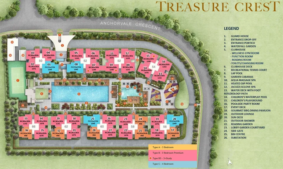 Site plan of Treasure Crest in Singapore